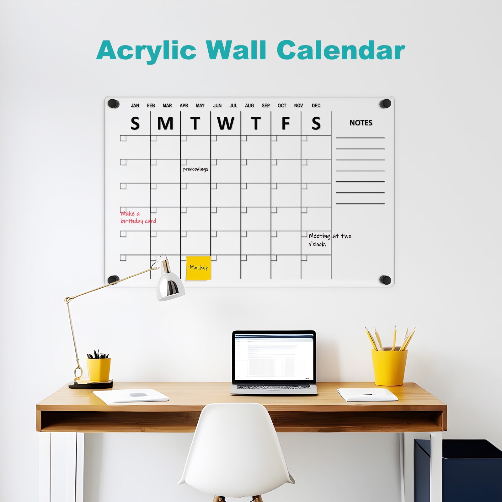 DOLLAR BOSS Large Oversize Crystal Clear Acrylic Wall Calendar Dry & Erase Board 24" X 16" Monthly Family Calendar Home Office Glass Calander Reusable Big Whiteboard with Markers, Black Print