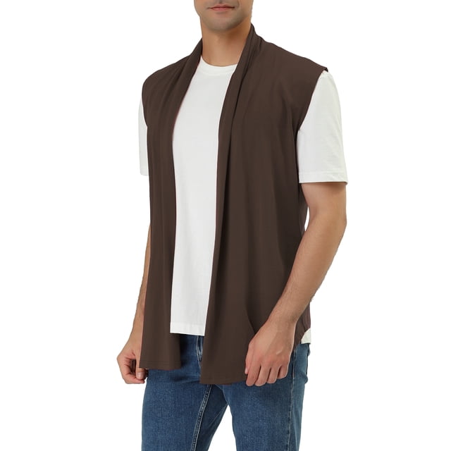 INSPIRE CHIC Gilet pour Homme à devant Ouvert, Ourlet Asymétrique, Cardigan Sans Manches, 34, Brun