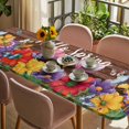 thumbnail image 3 of Spring Flowers Table Cloths for 8 Foot Rectangle Tables, Watercolor Farmhouse Colorful Wooden Grain Patio Waterproof Elastic Fitted Tablecloths, Washable Rectangular Table Cover for Camping, 3 of 8