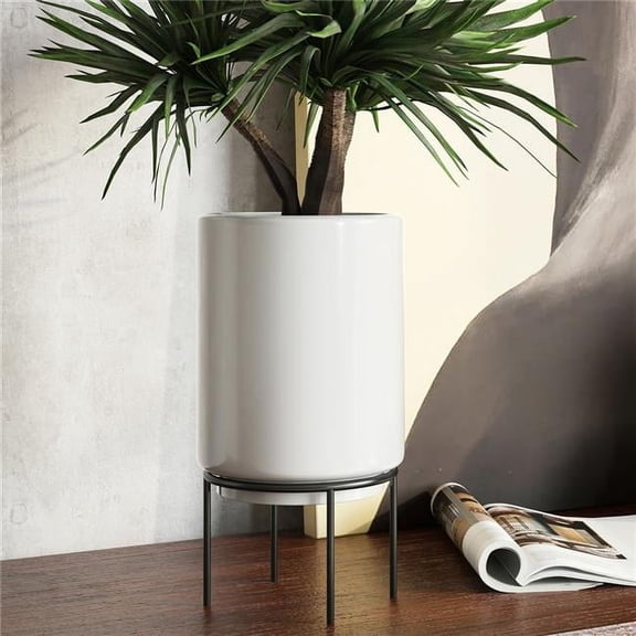 14.5 x 7.5 x 7.5 in. Jemina Mid Century Ceramic Planters, White
