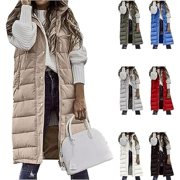 Aricy Long Puffer Vest for Women Long Down Hooded Vest Womens Sleeveless Zip Up Jacket Winter Thick Coats Outerwear Fall Winter Coat with Pockets