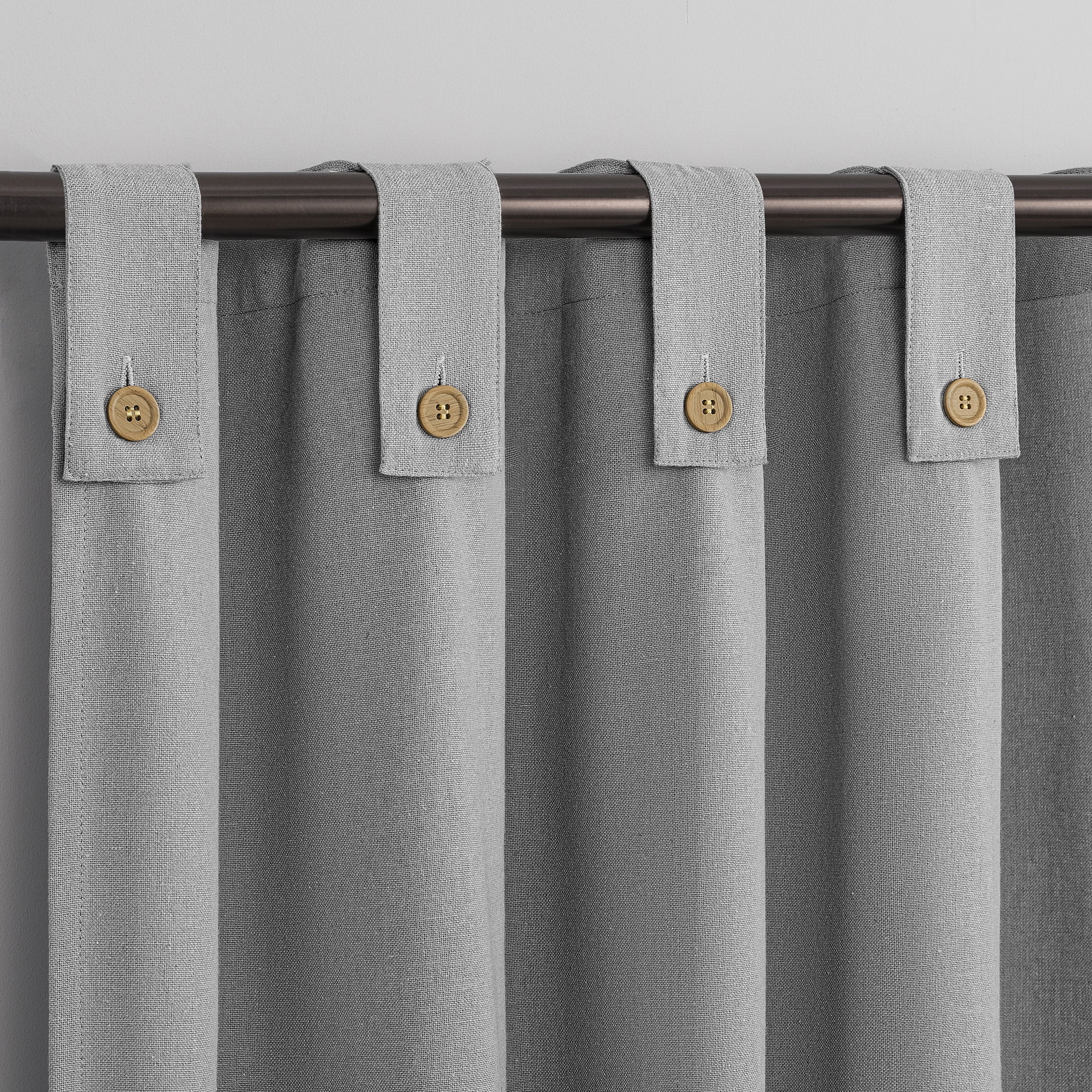 Archaeo  Cotton Blend Button Semi-Sheer  Tab Top Single Curtain Panel, 1 Panel, Gray, 40”W x 63"L