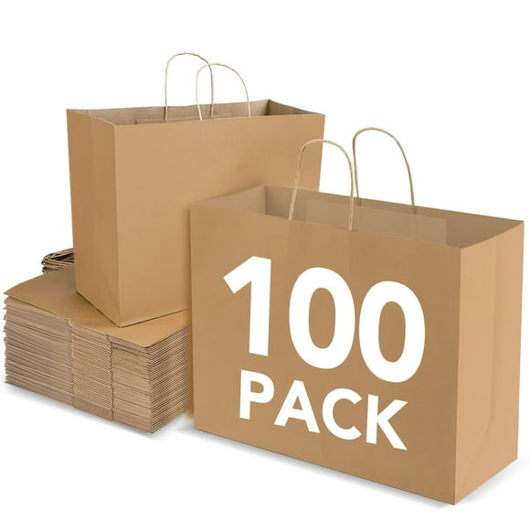 Bolsas de papel kraft BURVAGY de 40 x 15 x 30 cm, 100 unidades con asas, a granel
