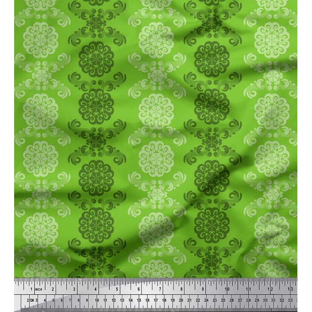 Soimoi Modal Satin Fabric Damask Ethnic Print Fabric by the Yard 42 Inch Wide