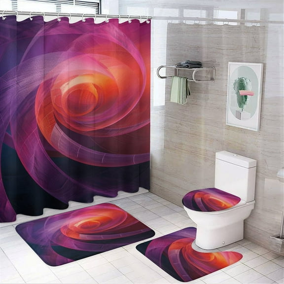 3D Abstract Lines 4 Piece Shower Curtain Sets, Non-Slip Rugs, Toilet Lid Cover And Bath Mat, for Bathroom Decor Set, 72" X 72"