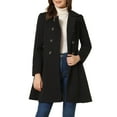 thumbnail image 1 of Abrigo largo de invierno para mujer con cuello de solapa, doble botonadura y dobladillo en forma de columpio, talla XL, negro, 1 of 5