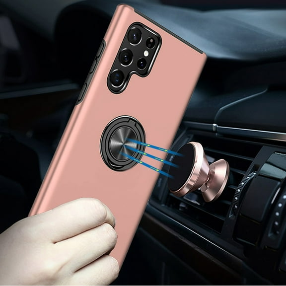 For Samsung S23 Ultra CHIEF Oil Painted Magnetic Ring Stand Hybrid Case Cover - Pink
