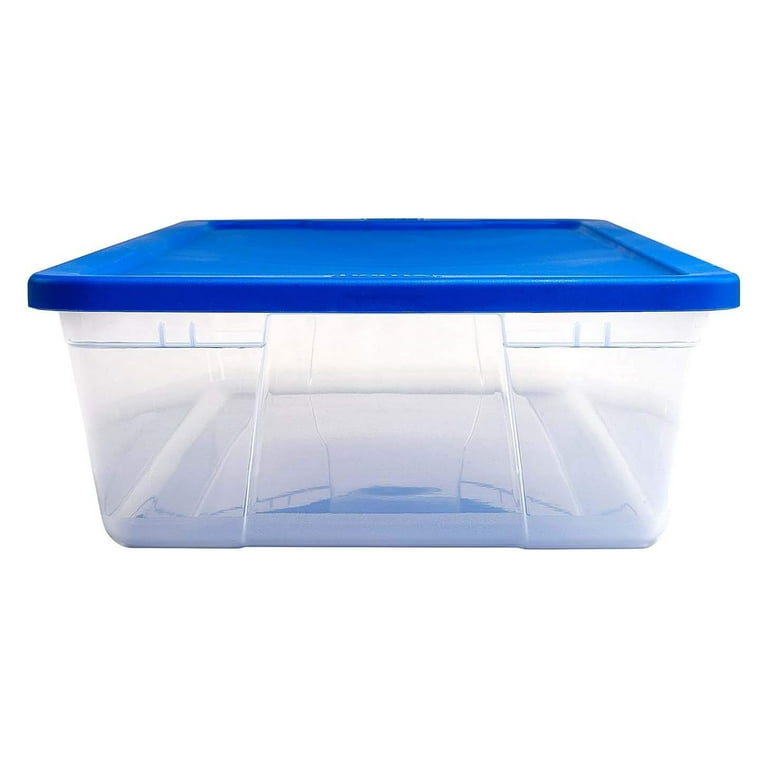 Homz Snaplock 41-Quart Plastic Multipurpose Stackable Storage Container  Bins with Blue Snaplock Lid for Home and Office Organization, Clear (2 Pack)