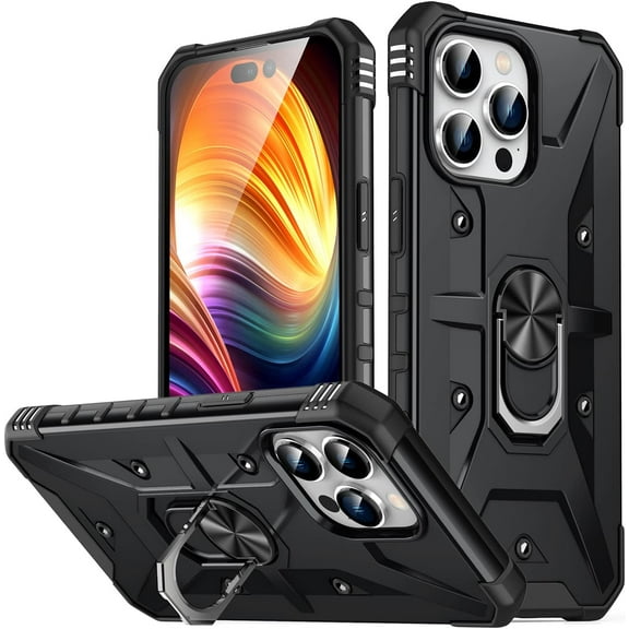 Case for iPhone 14 Pro Max Case Military Grade Drop Case with Kickstand Metel Ring Magnetic Holder Shockproof Protective for iPhone 14 Pro Max Phone Case (Black)