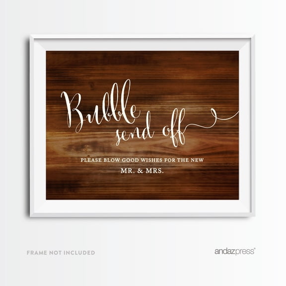 Bubbles Send Off - Blow Good Wishes Rustic Wood Wedding Party Signs
