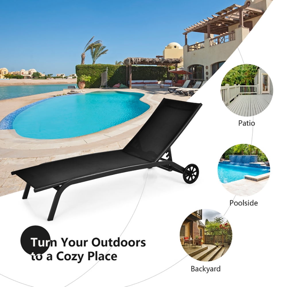 Aimee Lii 6-Poisition Adjustable Outdoor Chaise Recliner with Wheels, Patio Loungers, Black Aimee Lii 6-Poisition Adjustable Outdoor Chaise Recliner with Wheels, Patio Loungers, Black