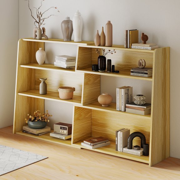 Expandable Bookshelf with Solid Wood Core, 3-Tier Ladder Bookcase, Extendable Corner Shelf for Small Space in Living Room, Study, Bedroom, Light Wood