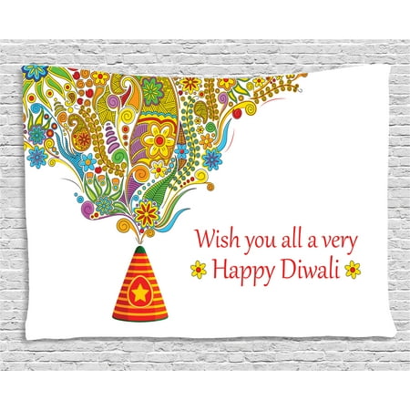 - Diwali Decor Tapestry, Indian Festive Religious Celebration Cone with Star Spraying Paisley Print, Wall Hanging for Bedroom Living Room Dorm Decor, 60W X 40L Inches, Multicolor, by Ambesonne