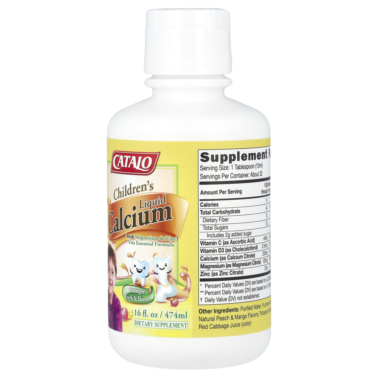 CATALO Children's Liquid Calcium with Magnesium & Zinc, Peach and Mango, 16 fl oz (474 ml)