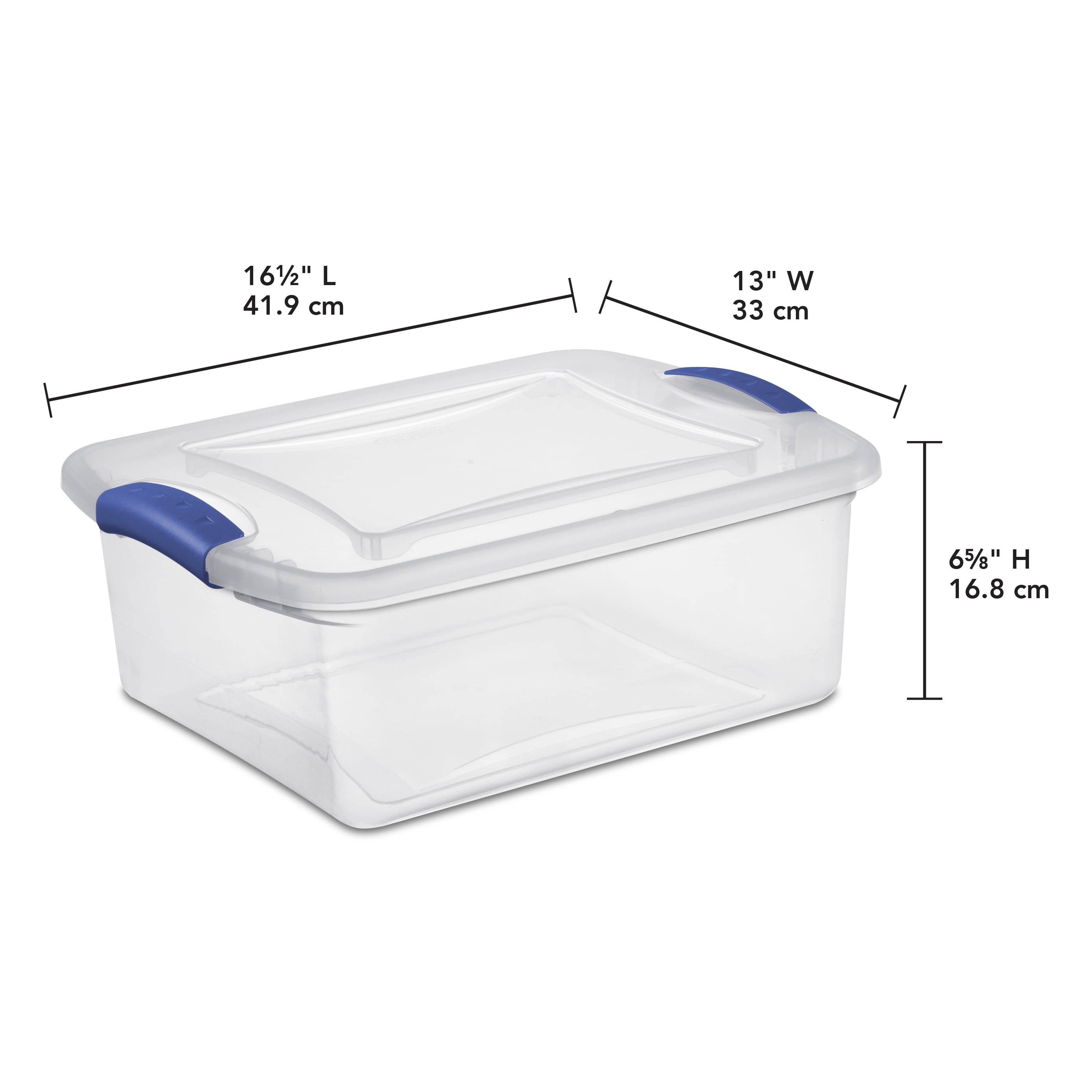 Sterilite 15 Qt Latching Storage Box, Stackable Bin with Latch Lid, Plastic  Container to Organize Clothes in Closet, Clear with Blue Lid, 24-Pack