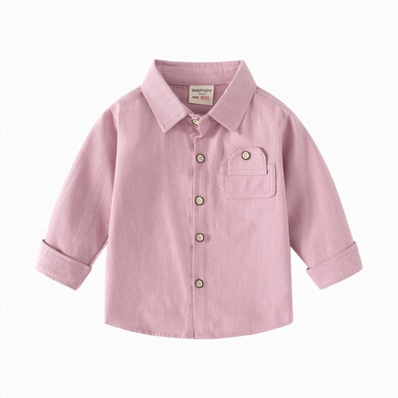 NIEWTR Boys Shirts Little Big Boys Long Sleeve Button Down Casual Dress Shirt with Pocketļ¼Purple,18-24 Months)