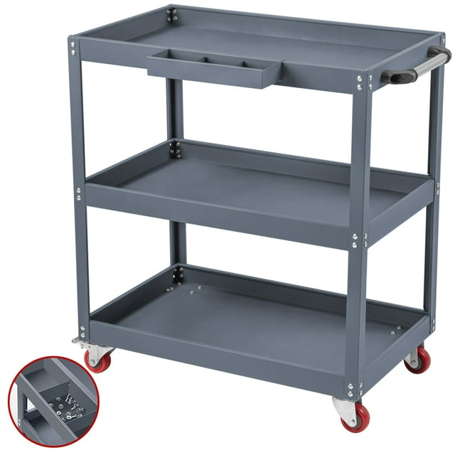 3 Tier Rolling Cart, Thicken Movable Cart with Lockable Wheels Handle, Utility Cart