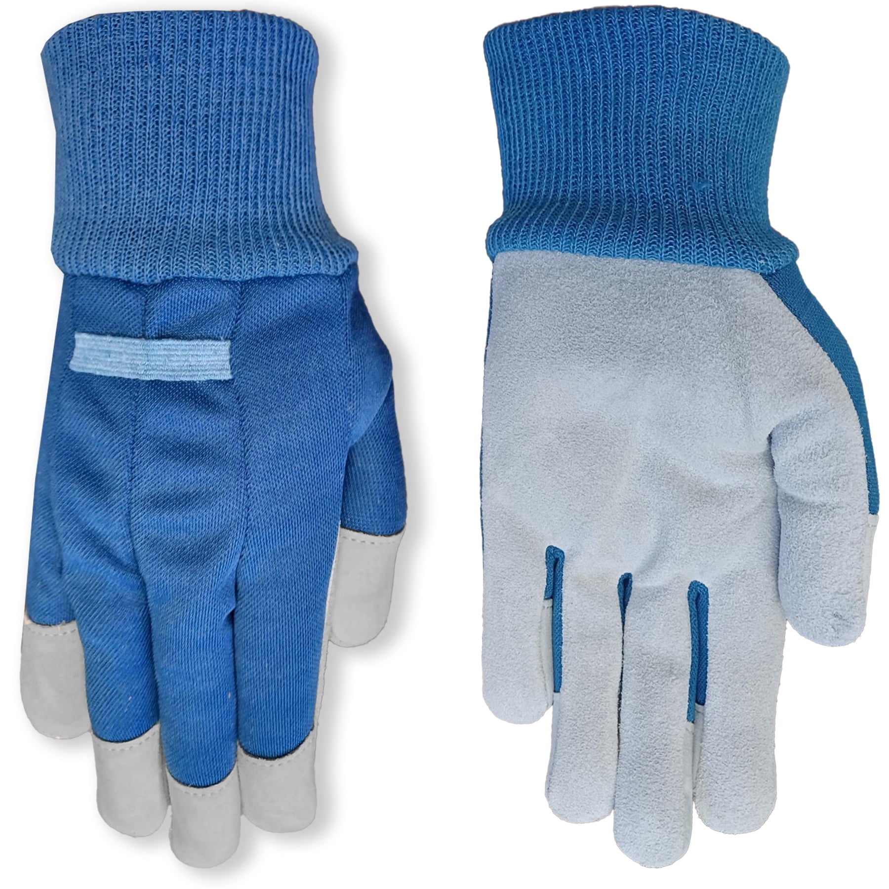 Expert Gardener Ladies Leather Glove with Navy Canvas Back and Knit Wrist, Small