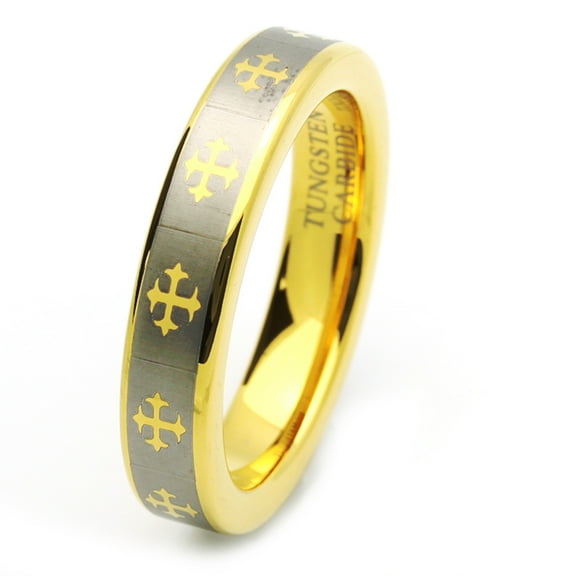 Men Women Tungsten Carbide Wedding Band Ring 5mm Comfort Fit Gold Plated Celtic Cross Tungsten Ring