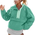 thumbnail image 6 of Womens Crew Neck Pullover Puffer Jacket Long Sleeve Loose Jackets Half Zip Hooded Down Coat With Drawstring Pockets, 6 of 7