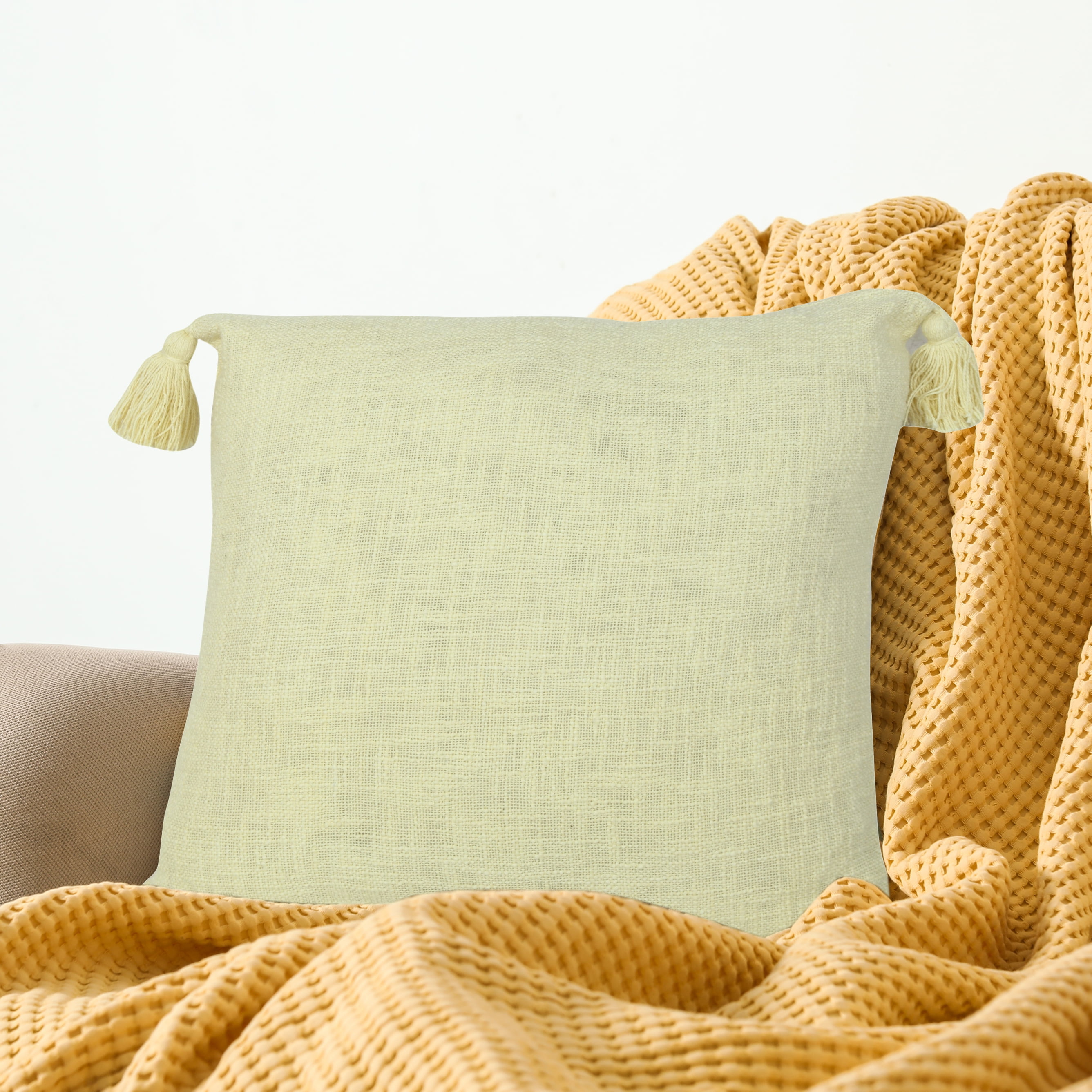 Harlow Hill Hampton 20" x 20" Solid Cotton Adult Decorative Feather Filled Pillow, Light Yellow