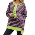 thumbnail image 3 of Womens Oversized Color Block Striped Sweatshirts Henley Shirts Casual Pullover Waffle Knit Tops, 3 of 7