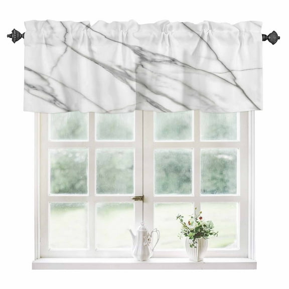 Marble White Kitchen Valances for Windows 60x18 Inch Kitchen Curtains Valances Rod Pocket Ombre Grey Modern Minimalist Bathroom Window Valances for Window Treatment Decor