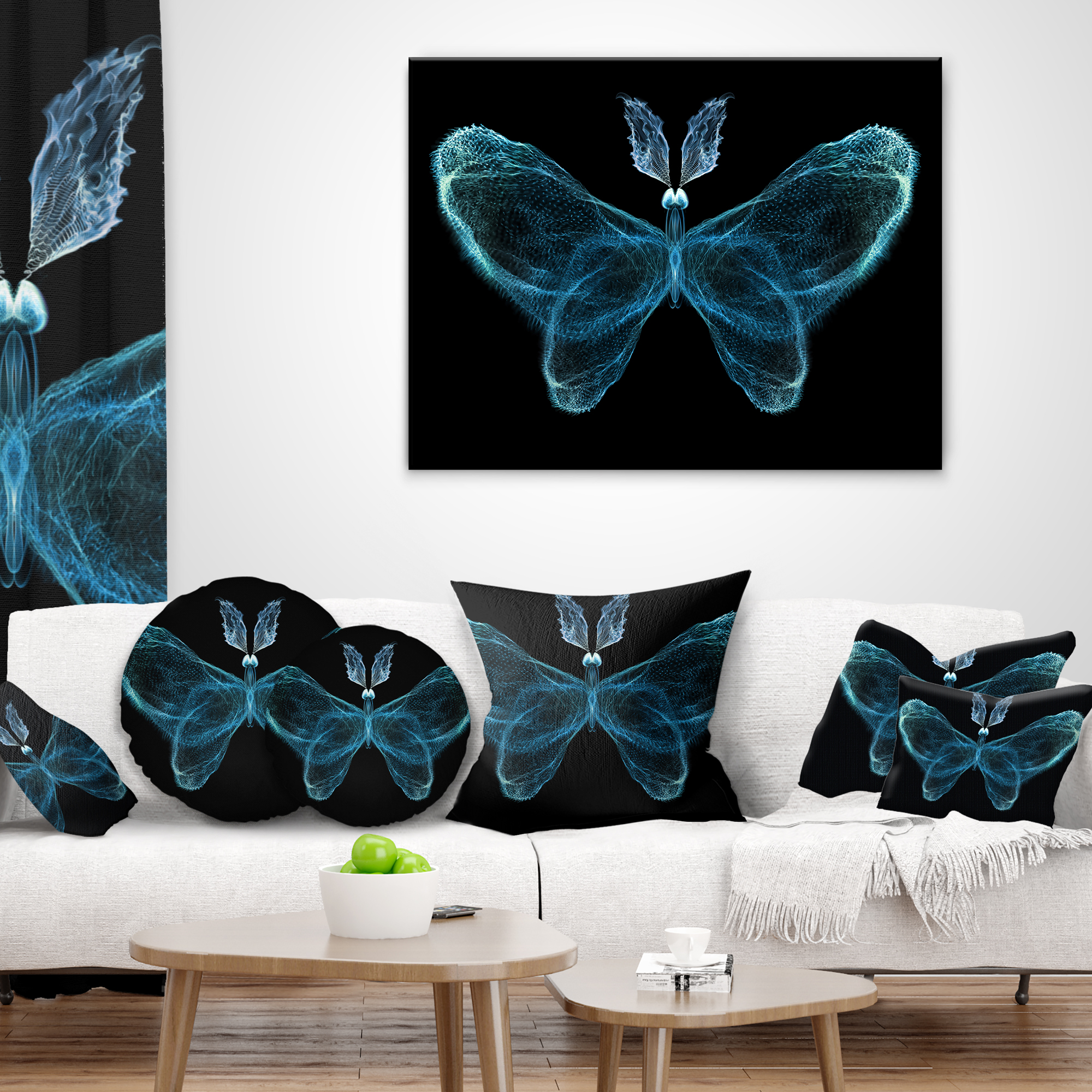 Designart Turquoise Fractal Butterfly in Dark - Abstract Throw Pillow - 12x20