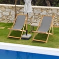 thumbnail image 4 of Gymax 2pcs Foldable Patio Sling Chair w/ Solid Bamboo Frame & Breathable Canvas Seat Beach, 4 of 9