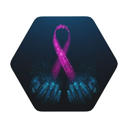 

Coaee Two Human Hands are Holds Pink Ribbon Awareness Print Leather Coasters Set of 6 Non-Slip Washable Cup Coasters for Home Office Bar Hexagon