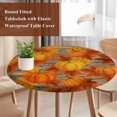 thumbnail image 4 of Orange Fall Round Tablecloth, Fitted Table Cover with Elastic for 45"-54" Round Tables, Pumpkins Thanksgiving Maple Leaf Table Cloth Outdoor Indoor Dinning Party Waterproof Tablecloths, 4 of 7