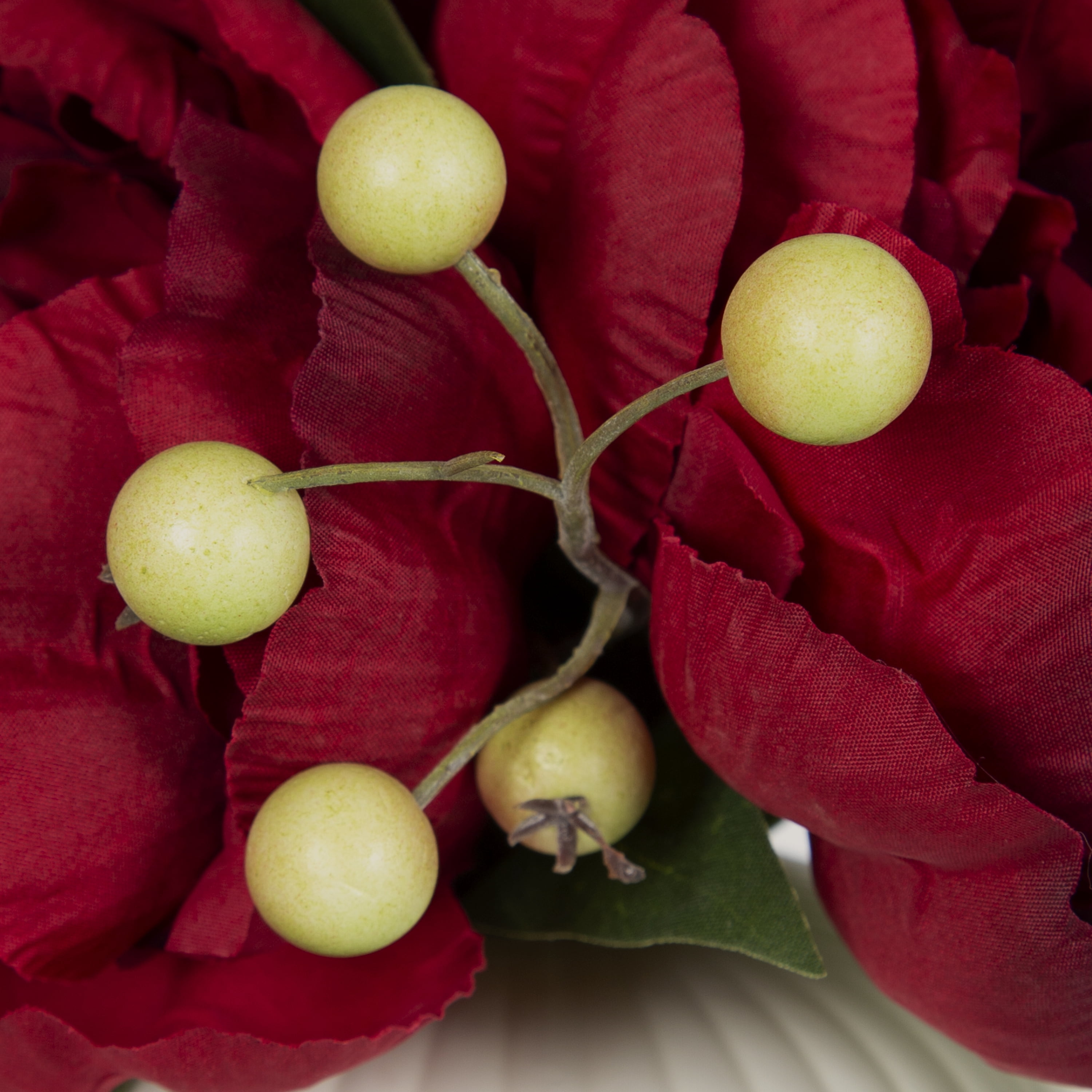Better Homes & Gardens 12.75" Artificial Red Peony Flowers in Ribbed off-White Ceramic Vase