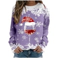 thumbnail image 2 of Azrian Women’s Christmas Holiday Clothing Women's Fashion Printed Loose T-shirt Long Sleeves Blouse Round Neck Casual Tops, 2 of 4