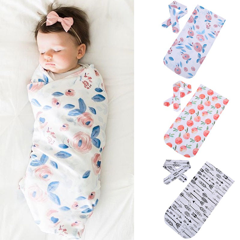 Cute Newborn Infant Baby Deer Blanket Sleeping Muslin Wrap Swaddle+Headband Sets