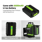 3D 12 Lines Self-Leveling Laser Level, 197Ft Green 3 x 360° Cross Line Laser Level Tools with 6600mAh Li-ion Battery, Magnetic Bracket and Laser Target Plate