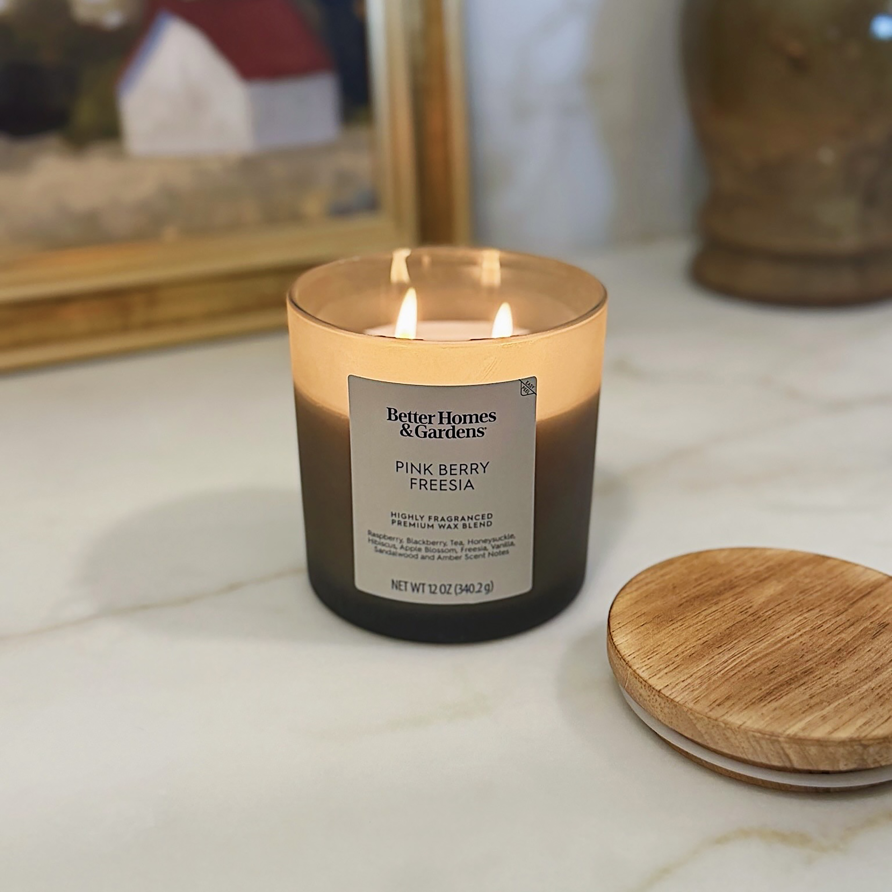 Better Homes & Gardens Pink Berry Freesia Scented 2-Wick Frosted Jar Candle 12oz.