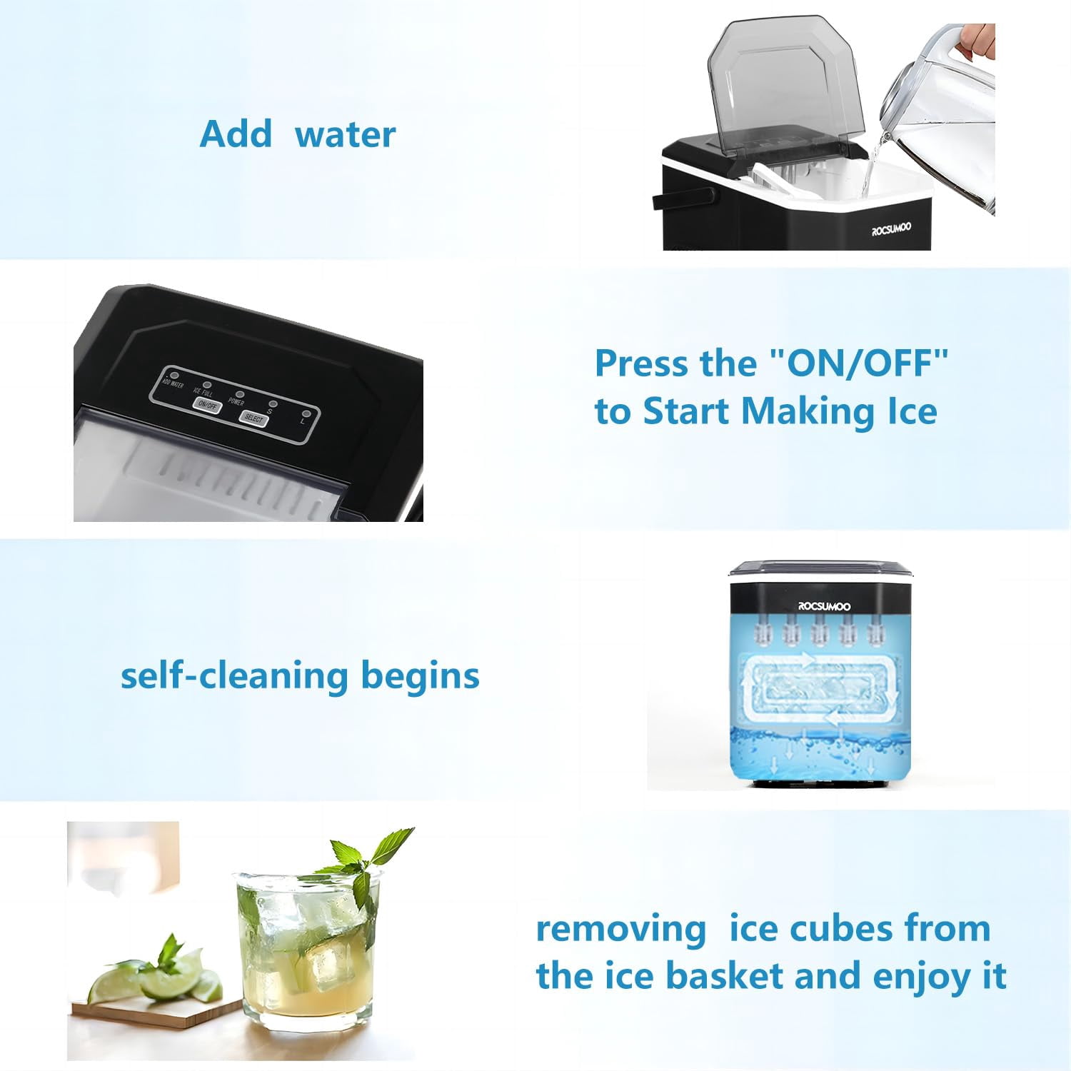 Ice Maker Countertop, Portable Ice Machine with Carry Handle, Self-Cleaning Ice Makers with Basket and Scoop, 6 Mins 9 Bullet Ice, 26 lbs / 24Hrs, Ideal for Home, Kitchen, Camping