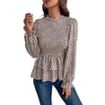 thumbnail image 3 of SHTXOZHI Women's Long Sleeve Ruffle Blouses Dressy Casual Crewneck Tops Fall Printed Shirts, 3 of 6