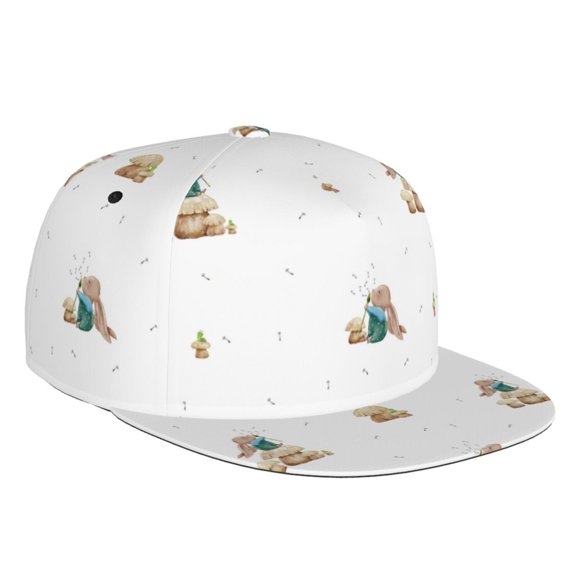 Balery Baseball Cap Flat Bill Hats for Men Adjustable Size for Running Workouts and Outdoor Activities All Seasons Dad Hat(Rabbit Blowing Dandelions )