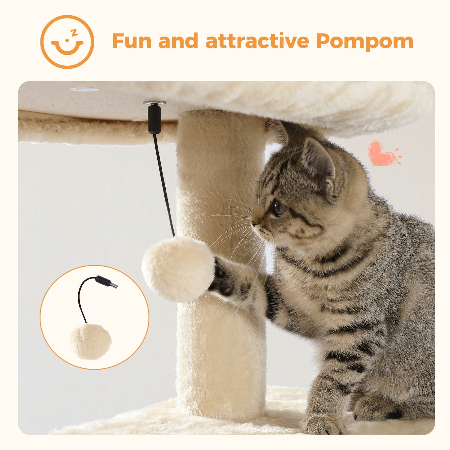 Pefilos 44" Cat Tree Tower for Indoor Cats, 5-Level Cat Condo with Large Hammock, Big Top Perch and 4 Sisal Covered Scratching Pos, Beige