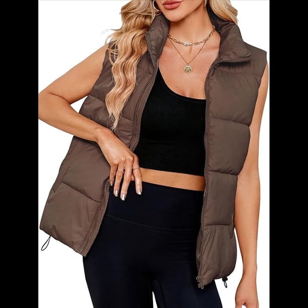 Chaleco Acolchado para Mujer, Abrigos de Abrigo, Chaquetas y Abrigos con Bolsillos. Marrón XL
