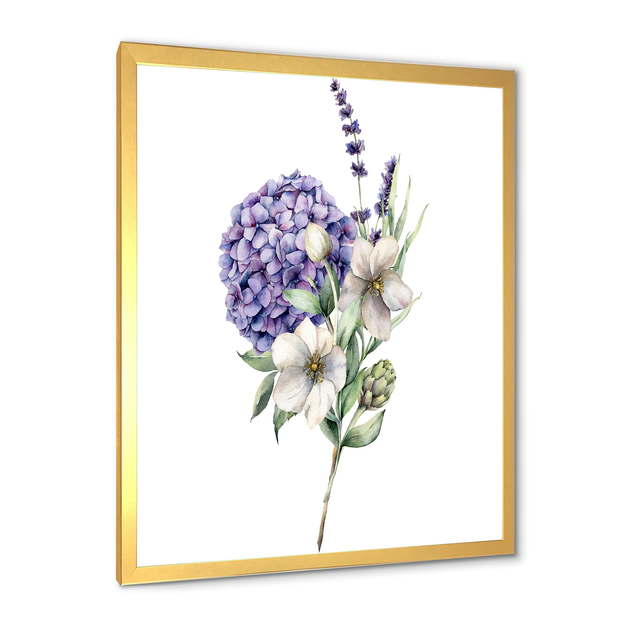 Designart 'Bouquet Of Lavender Anemone Artichoke & Hydrangea ' Traditional Framed Art Print