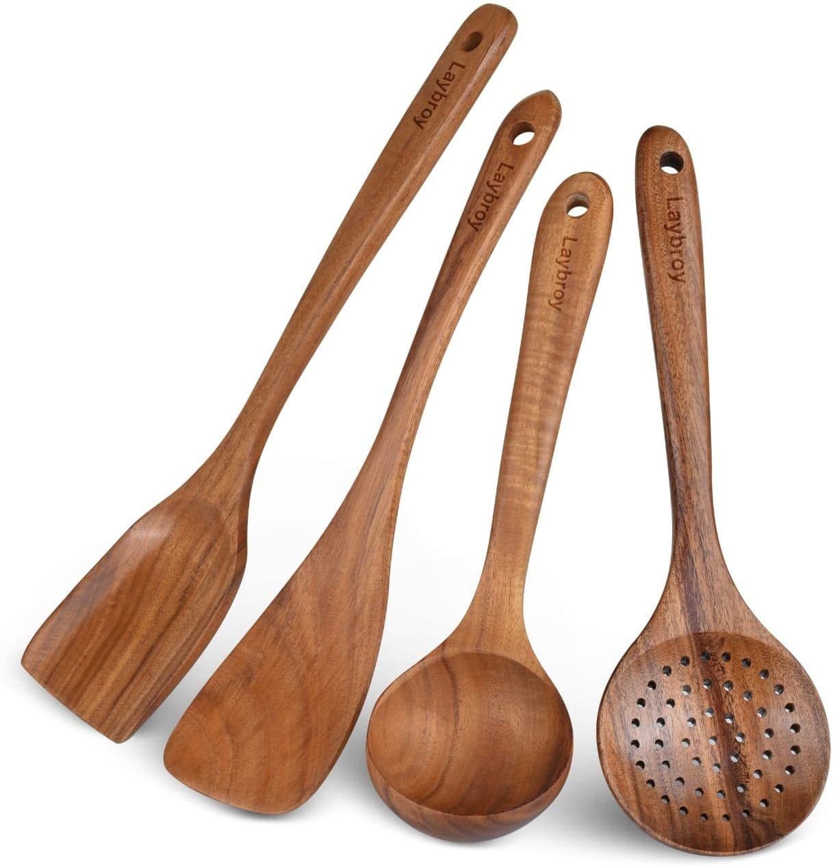 Lot Of 4 Wooden Spoon Utensils Light Wood Coloring