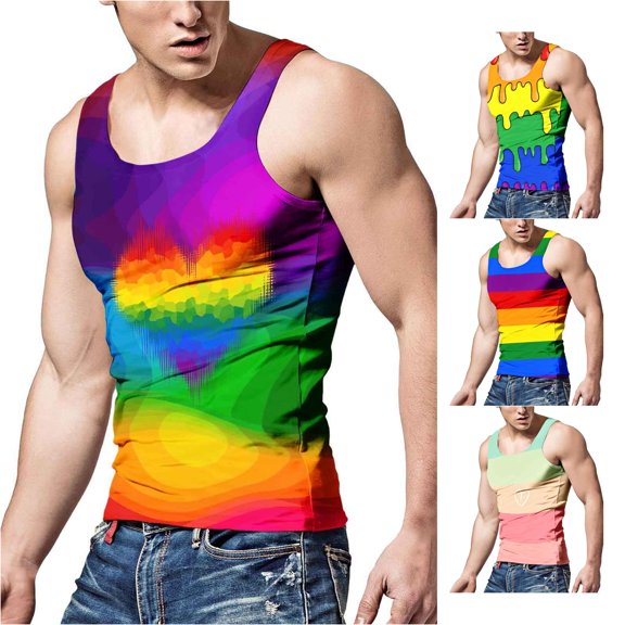 ZHOGXU Father's Day Mens Tank Top Summer Sleeveless Crew Neck Color Block Sports Fashion Comfortable Breathable Tee For Outdoor Activities,Purple,S