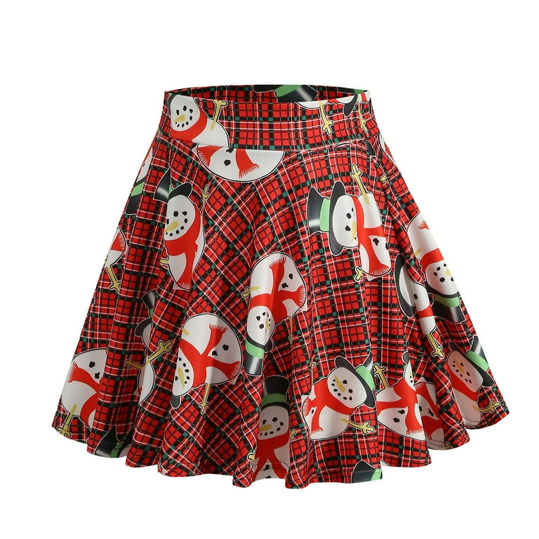 Phenas Women Christmas Skirt Stretchy Flared Casual Mini Versatile Skater Skirt Best Christmas Gift