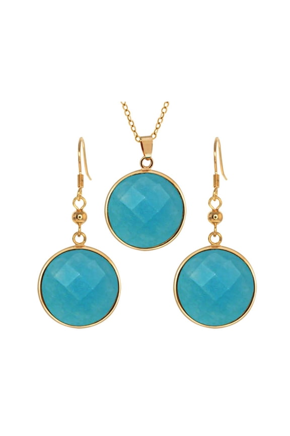 20mm Stunning Light Blue Color Jadelite Faceted Round Pendant and Earrings Set