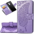 thumbnail image 1 of Case Premium PU Leather Flip Wallet Case Butterfly Embossed Full Body Protection Flip Stand Card Holder Magnetic Cover for iPhone 13 Pro（6.1）(Light Purple), 1 of 6
