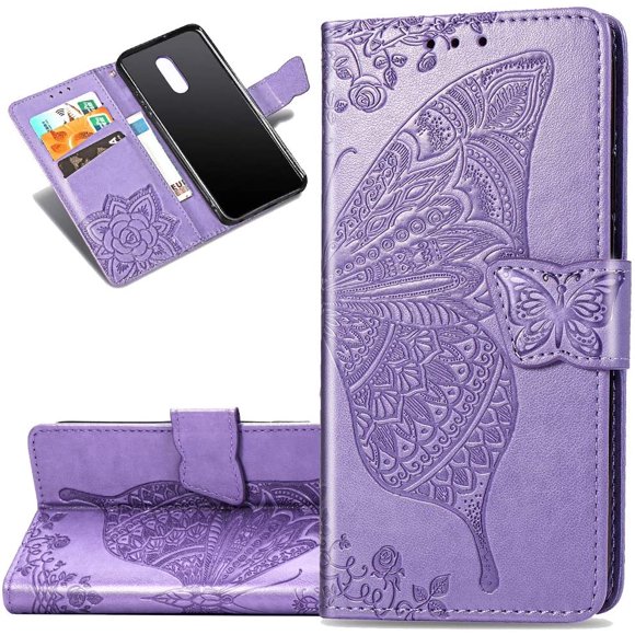 Étui Portefeuille à Rabat en Cuir PU de Qualité Supérieure avec Relief Papillon, Protection Intégrale, Support à Rabat, Porte-Cartes, Étui Magnétique pour iPhone 11 Pro (Violet Pâle)