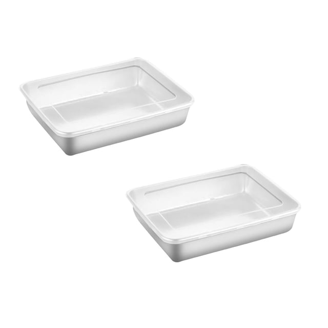 Oleegame 2 Pcs Rangement pour Produits Assiette Carrée en Acier Inoxydable avec Couvercle Assiette en Métal Épaissie pour Aliments Petite Plaque Carrée de Cuisson pour Four Plateau en Acier Inoxydable de Qualité Alimentaire Argent