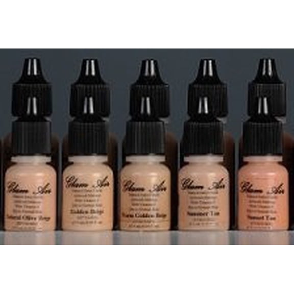 Glam Air Airbrush Water-based Large 0.50 Fl. Oz. Bottles of Foundation in 5 Assorted Medium Satin Shades (For Normal to Dry Skin)